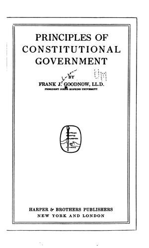 Cover for Principles of constitutional government