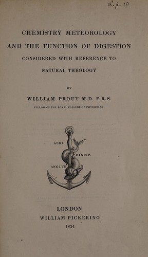 Cover for Chemistry, meteorology and the function of digestion considered with reference to natural theology