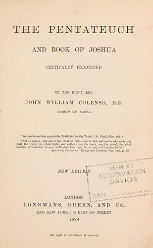 Cover for Pentateuch and book of Joshua critically examined.