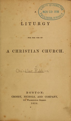 Cover for Liturgy for the use of a Christian church
