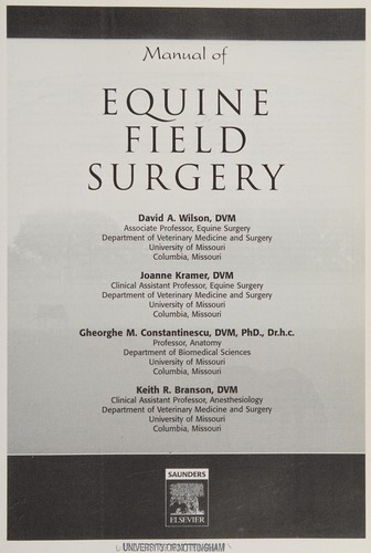 Cover for Manual of equine field surgery