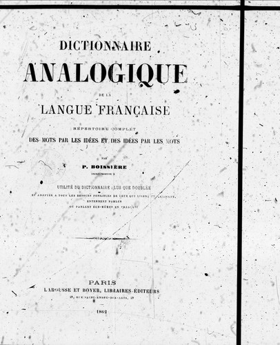 Cover for Dictionnaire analogique de la langue française