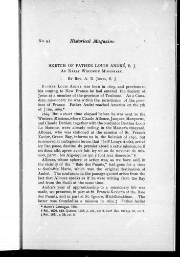 Cover for Sketch of Father Louis André, S.J., an early Wisconsin missionary