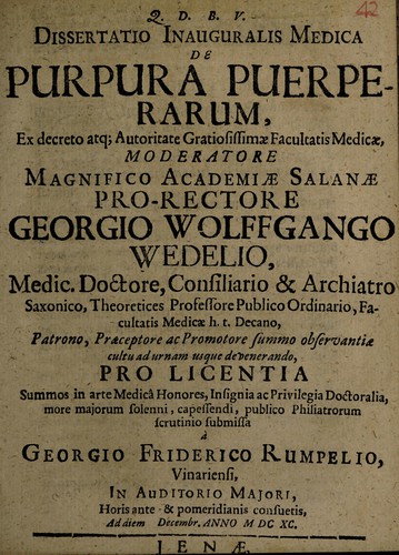 Cover for Dissertatio inauguralis medica de purpura puerperarum ...