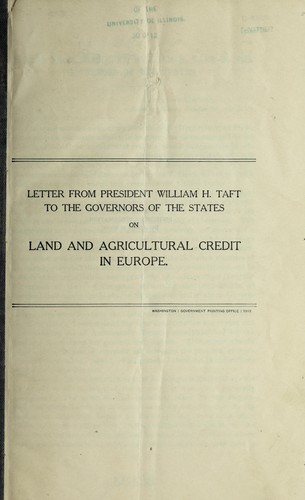 Cover for Letter to the governors of the states on land and agricultural credit in Europe