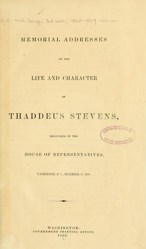 Cover for Memorial addresses on the life and character of Thaddeus Stevens