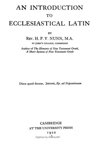 Cover for An introduction to ecclesiastical Latin