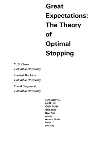 Cover for The theory of optimal stopping