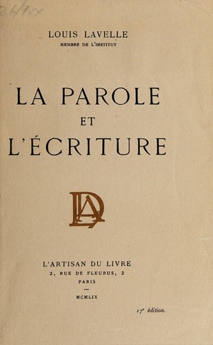 Cover for La parole et l'écriture.