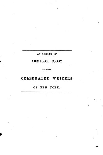 Cover for An Account of Abimelech Coody and Other Celebrated Writers of New York: In a ...