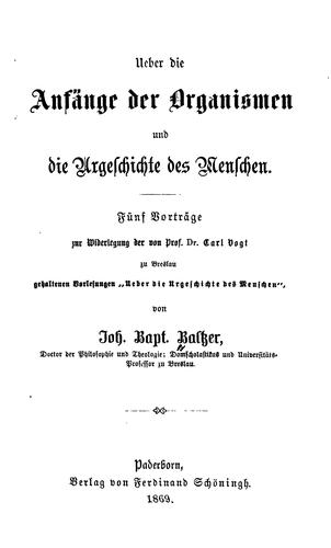 Cover for Ueber die Anfaenge der Organismen und die Urgeschichte des Menschen: Fuenf ...