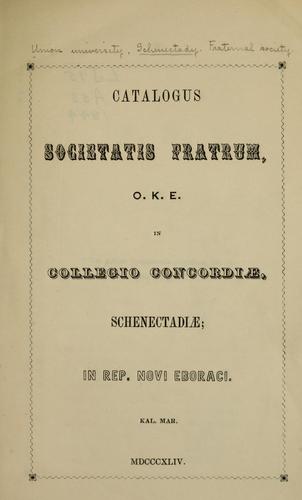 Cover for Catalogus Societatis fratrum