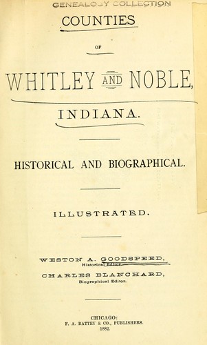 Cover for Counties of Whitley and Noble, Indiana