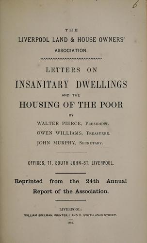 Cover for Letters on insanitary dwellings and the housing of the poor