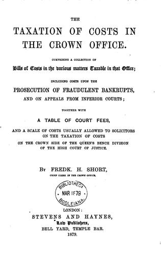 Cover for taxation of costs in the Crown Office
