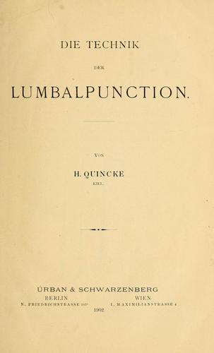 Cover for Die Technik der Lumbalpunction