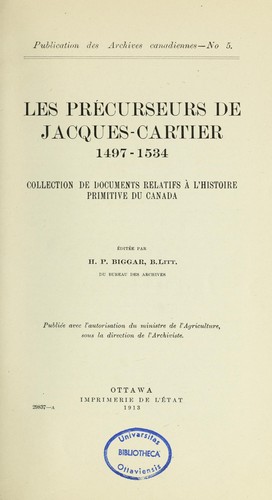 Cover for Les précurseurs de Jacques Cartier, 1497-1534