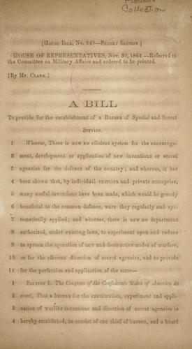Cover for A bill to provide for the establishment of a Bureau of Special and Secret Service.
