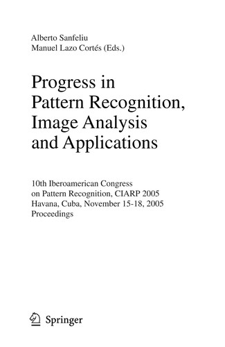 Cover for Progress in pattern recognition, image analysis and applications