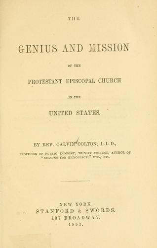 Cover for Genius and mission of the Protestant Episcopal Church in the United States