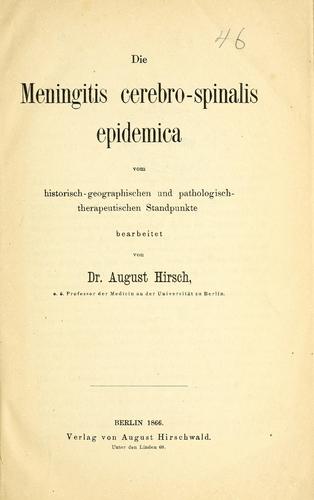 Cover for Die Meningitis cerebro-spinalis epidemica