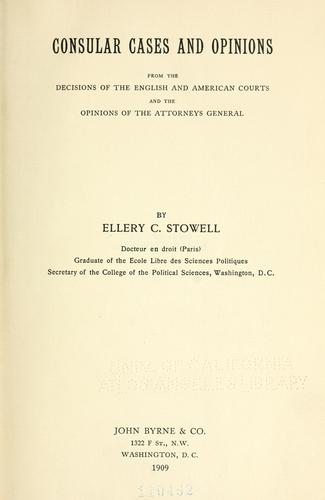 Cover for Consular cases and opinions, from the decisions of the English and American courts and the opinions of the attorneys general