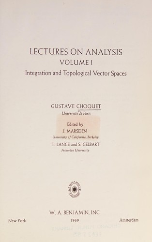 Cover for Lectures on Analysis, Vol. 1