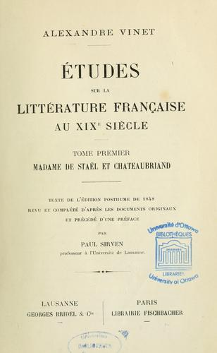 Cover for Etudes sur la littérature française au 19e siècle