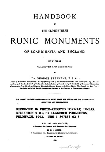 Cover for Handbook of the old-Northern runic monuments of Scandinavia and England