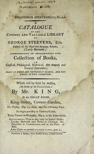 Cover for Bibliotheca Steevensiana