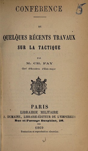 Cover for Conference de quelques recents travaux sur la tactique