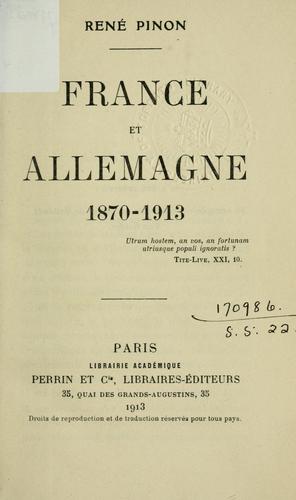 Cover for France et Allemagne, 1870-1913.