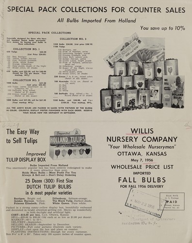 Cover for Wholesale price list, imported fall bulbs, for fall 1956 delivery