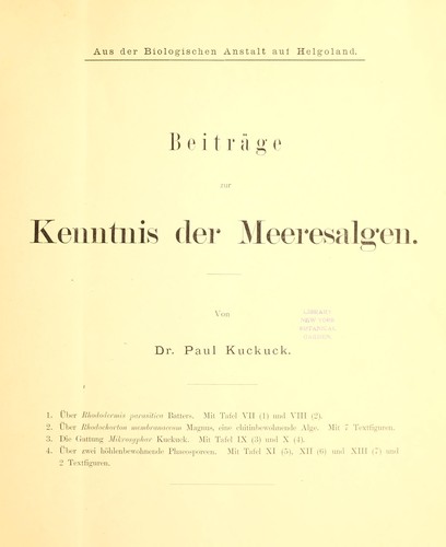 Cover for Beiträge zur Kenntnis der Meeresalgen