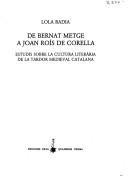Cover for De Bernat Metge a Joan Roís de Corella