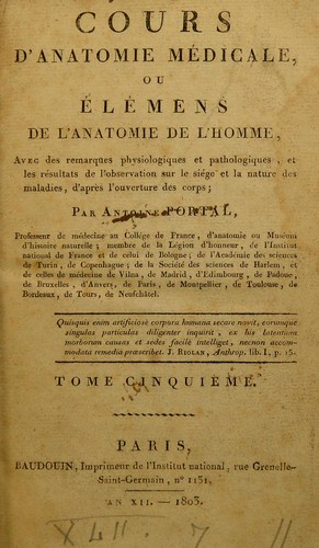 Cover for Cours d'anatomie m©♭dicale, ou, El©♭mens de l'anatomie de l'homme
