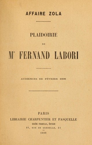 Cover for Plaidoirie de Me Fernand Labori