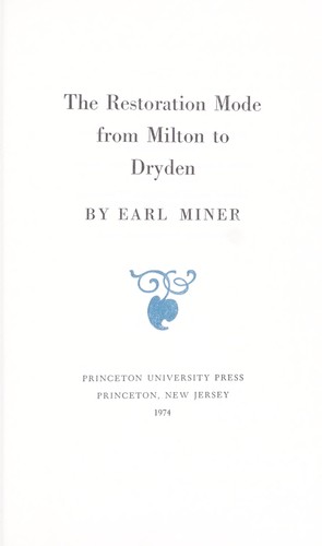 Cover for The restoration mode from Milton to Dryden