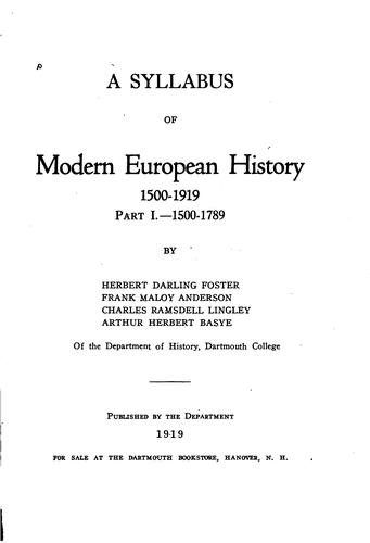 Cover for A Syllabus of Modern European History, 1500-1919 ...