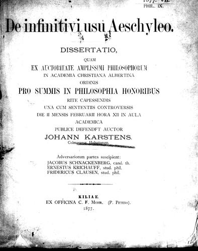 Cover for De infinitivi usu Aeschyleo