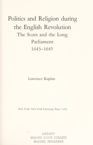Cover for Politics and religion during the English Revolution