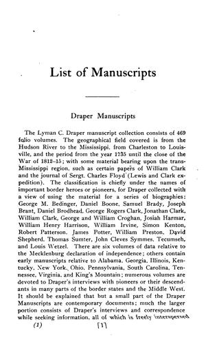 Cover for Descriptive list of manuscript collections of the State Historical Society of Wisconsin