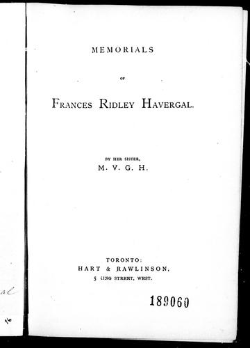 Cover for Memorials of Frances Ridley Havergal