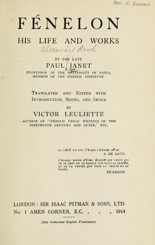 Cover for Fénelon, his life and works