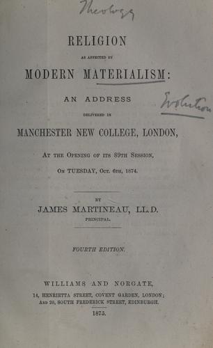 Cover for Religion as affected by modern materialism