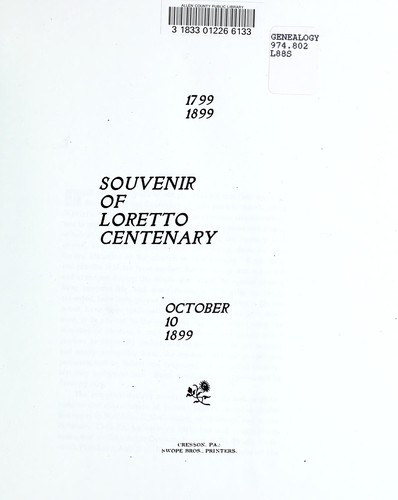 Cover for Souvenir of Loretto centenary, October 10, 1899