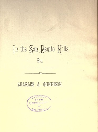 Cover for In the San Benito hills, etc