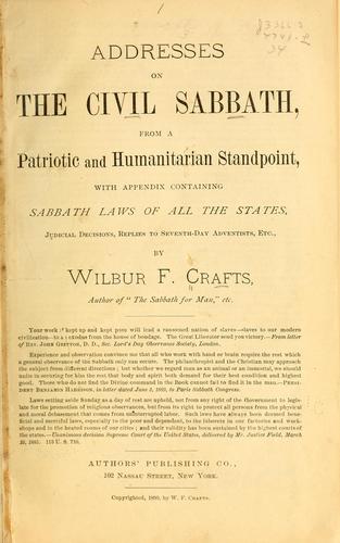 Cover for Addresses on the civil Sabbath, from a patriotic and humanitarian standpoint