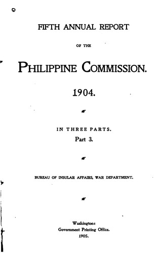 Cover for Report of the Philippine Commission to the Secretary of War
