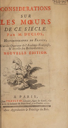 Cover for Considérations sur les mœurs de ce siècle